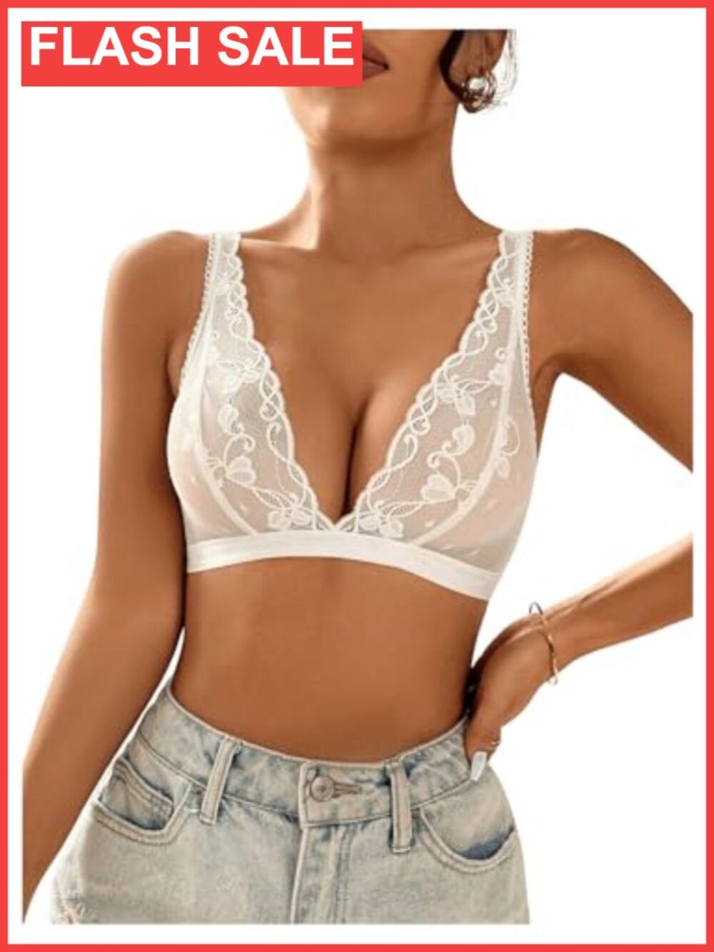 Lace Bralette Deep V Neck Wireless Comfort Everyday Bra